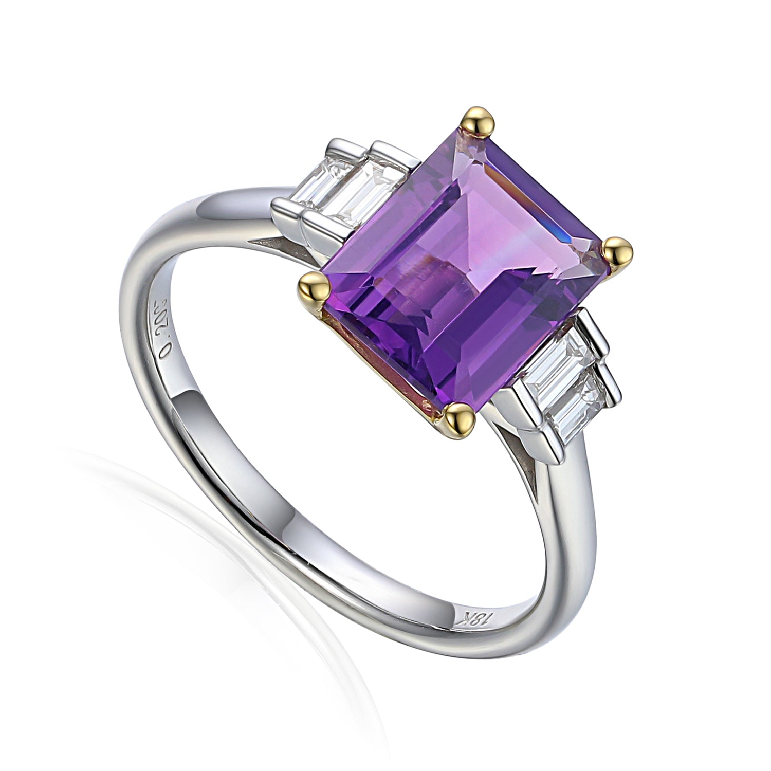 Octagon Gemstone Ring with Double Baguette Shoulders