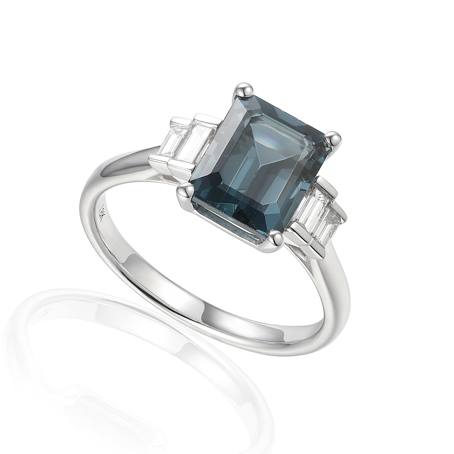 Octagon Gemstone Ring with Double Baguette Shoulders