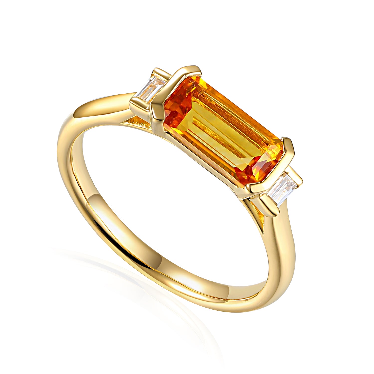 Long Octagon Gemstone Ring With Rubover Baguette Diamonds
