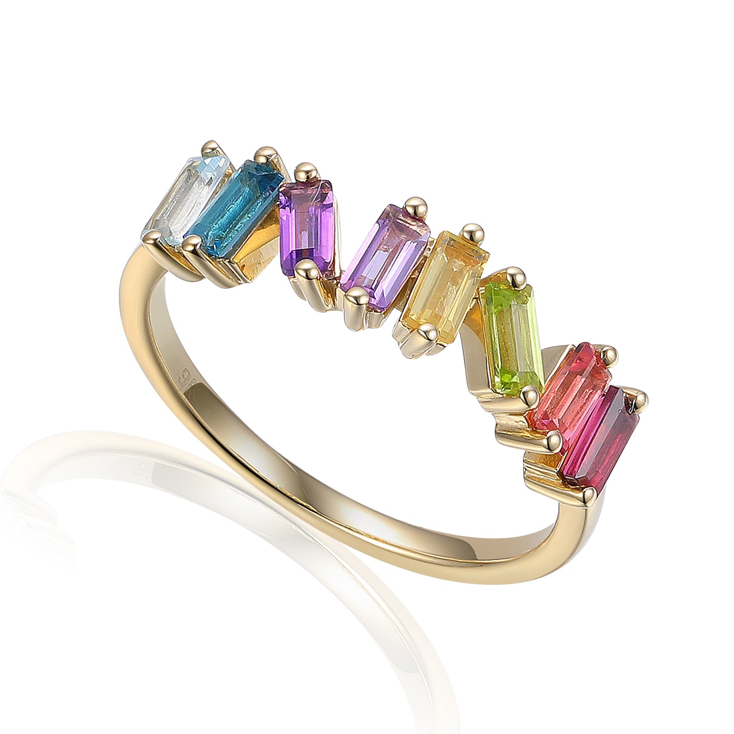 Brick Effect Multi Gemstone Ring