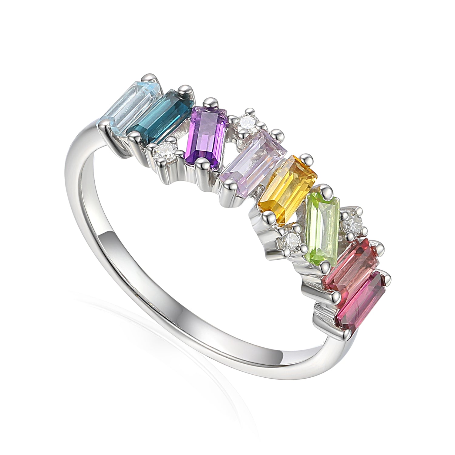 Brick Effect Gemstone Ring with Diamonds