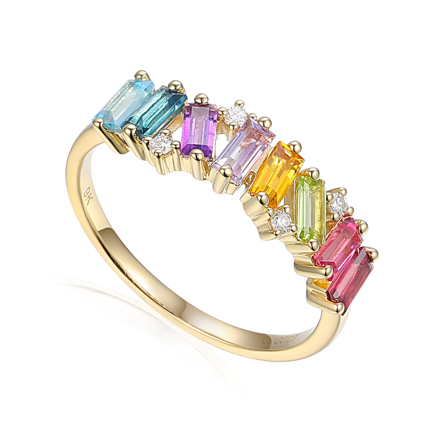 Brick Effect Gemstone Ring with Diamonds