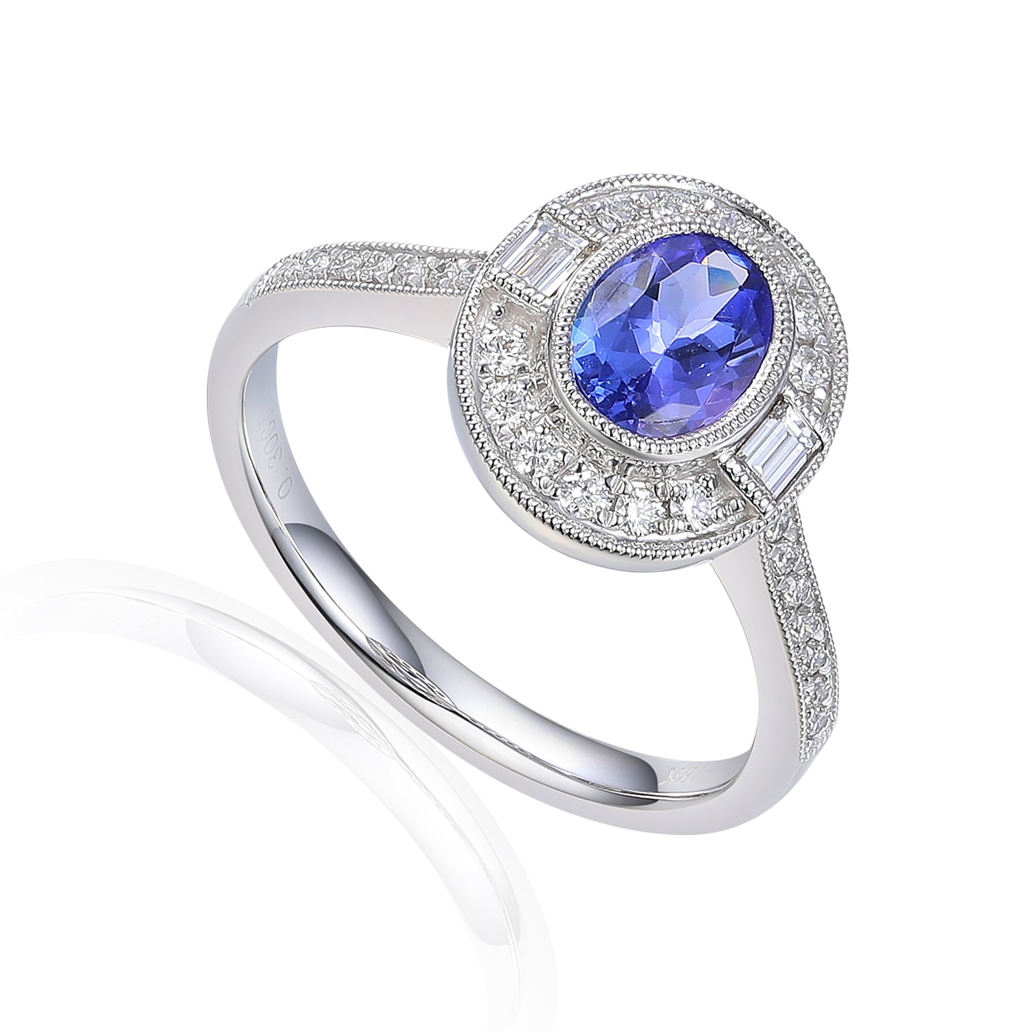 Art Deco Oval Gemstone Milgrain Diamond Ring