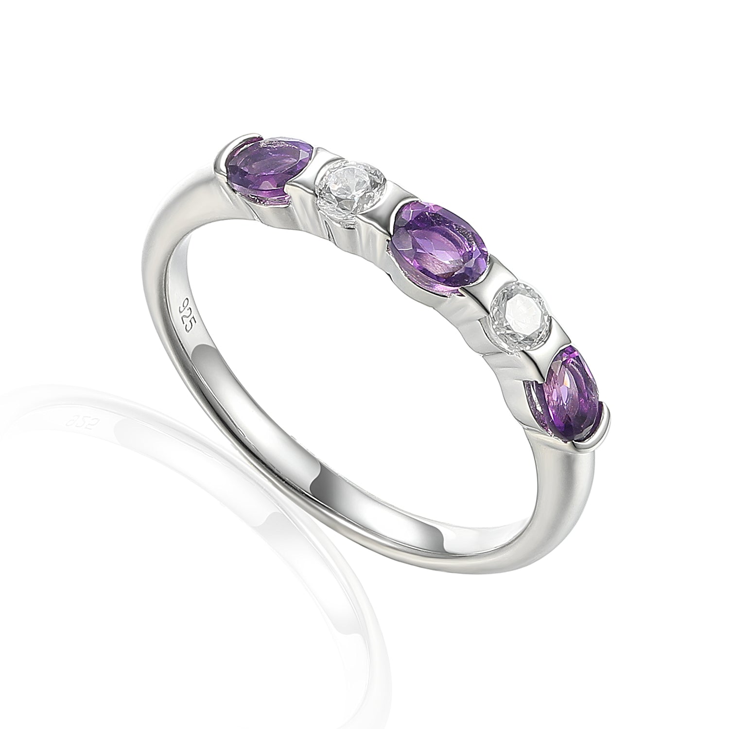 Five Stone Rubover Half Eternity Gemstone and Diamond Ring