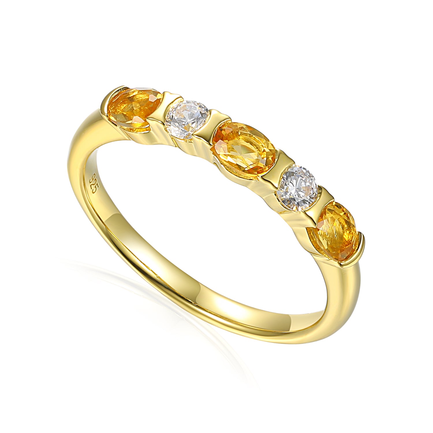 Five Stone Rubover Half Eternity Gemstone and Diamond Ring