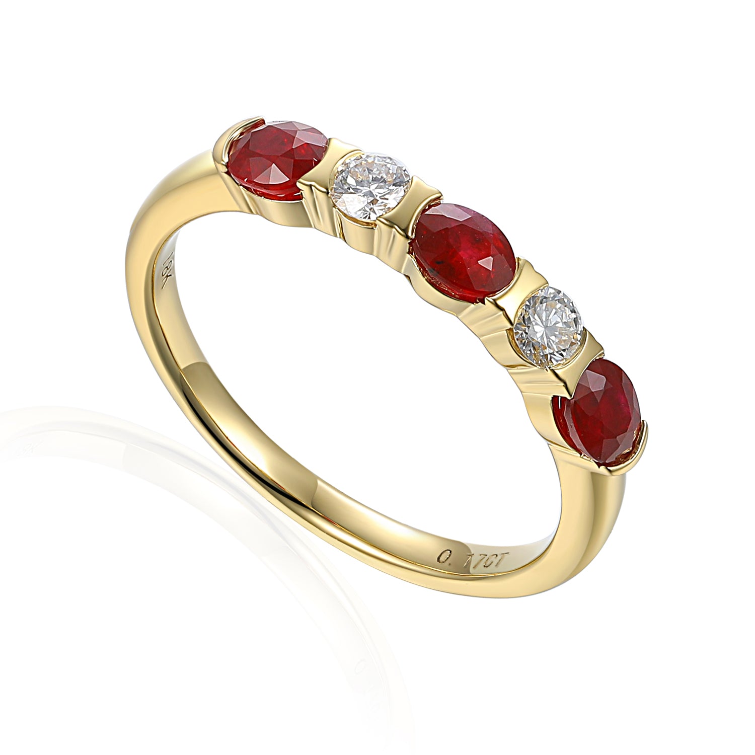 Five Stone Rubover Half Eternity Gemstone and Diamond Ring