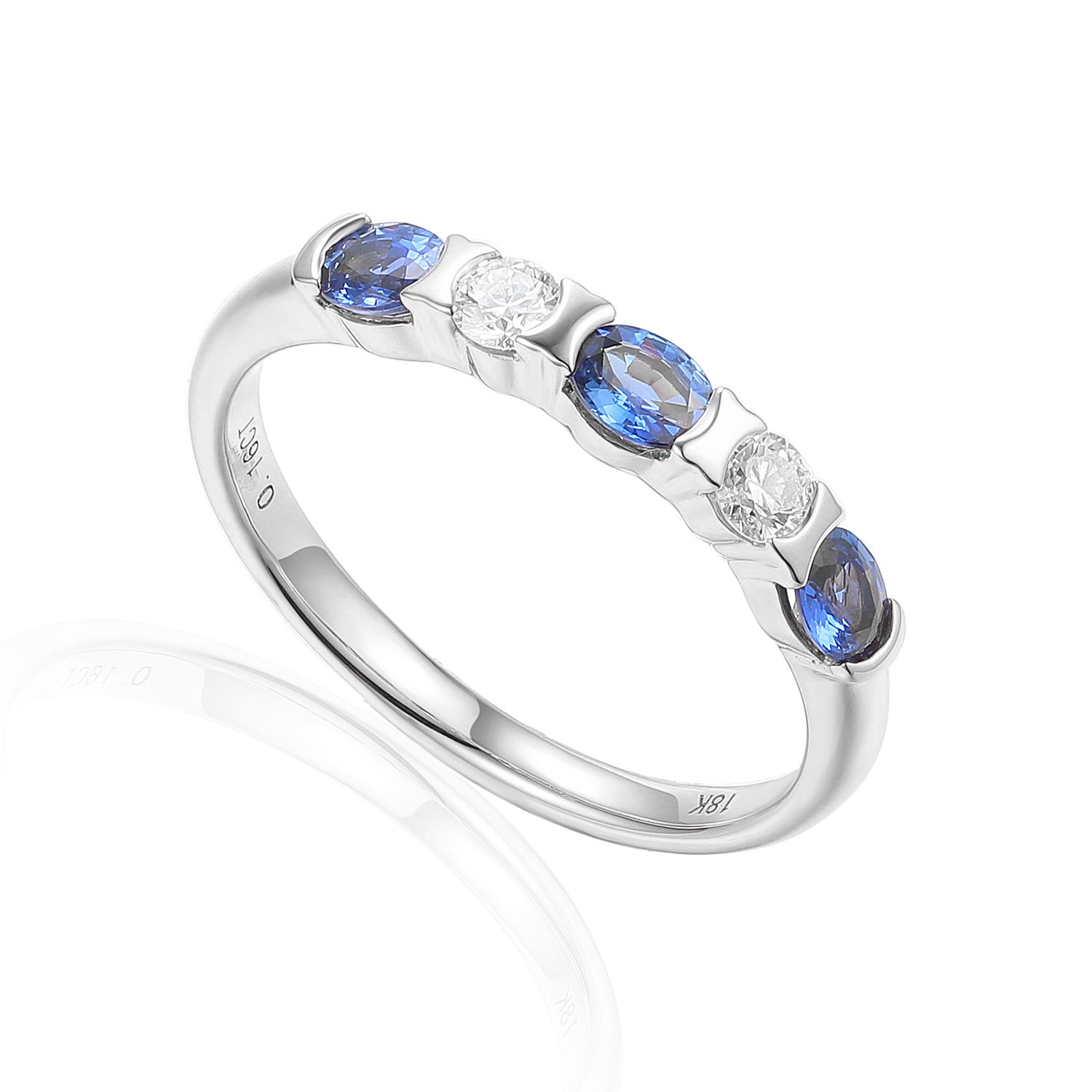 Five Stone Rubover Half Eternity Gemstone and Diamond Ring