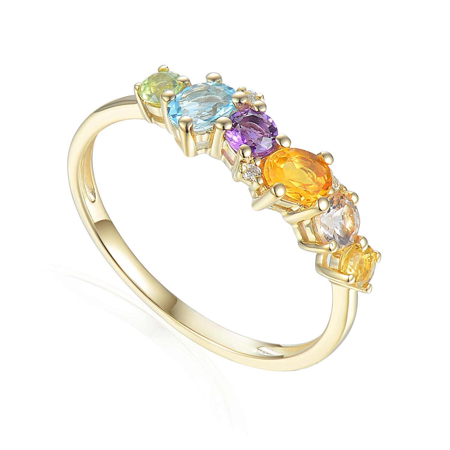 Multi-gemstone and diamond cluster ring