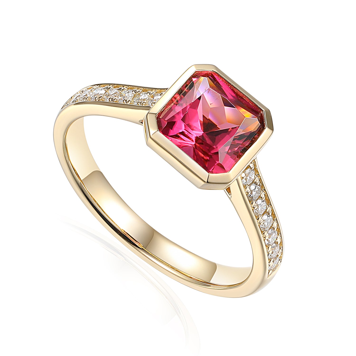 Step Cut Octagon Gemstone & Diamond Rubover Ring