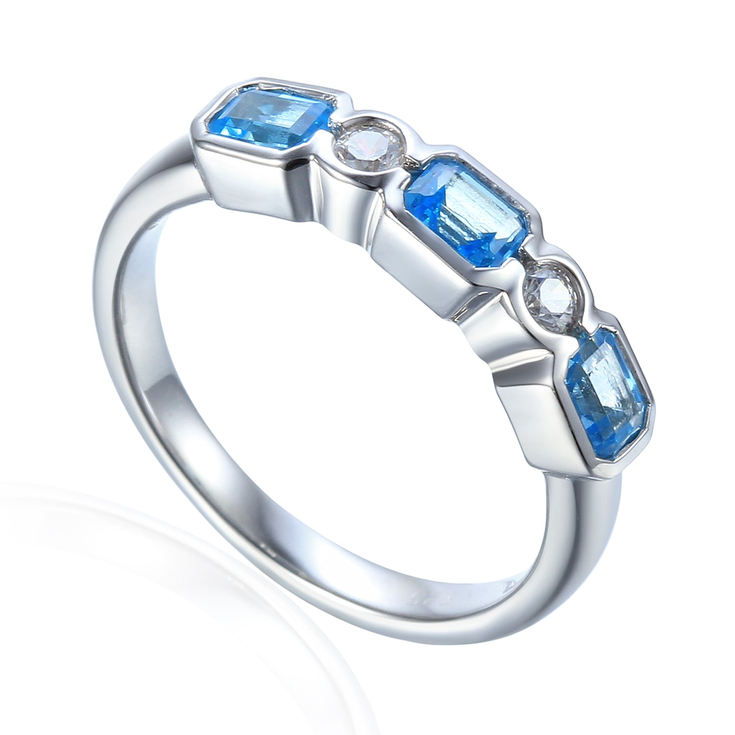 Octagon Gemstone and Diamond Half Eternity Rubover Ring