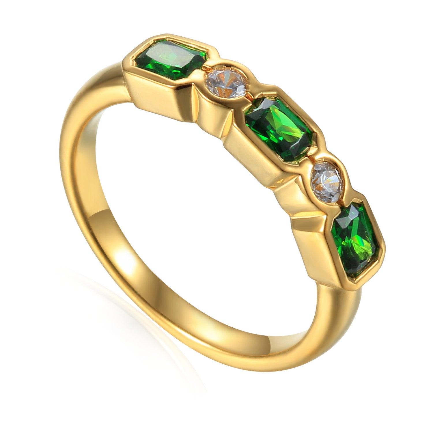 Octagon Gemstone and Diamond Half Eternity Rubover Ring