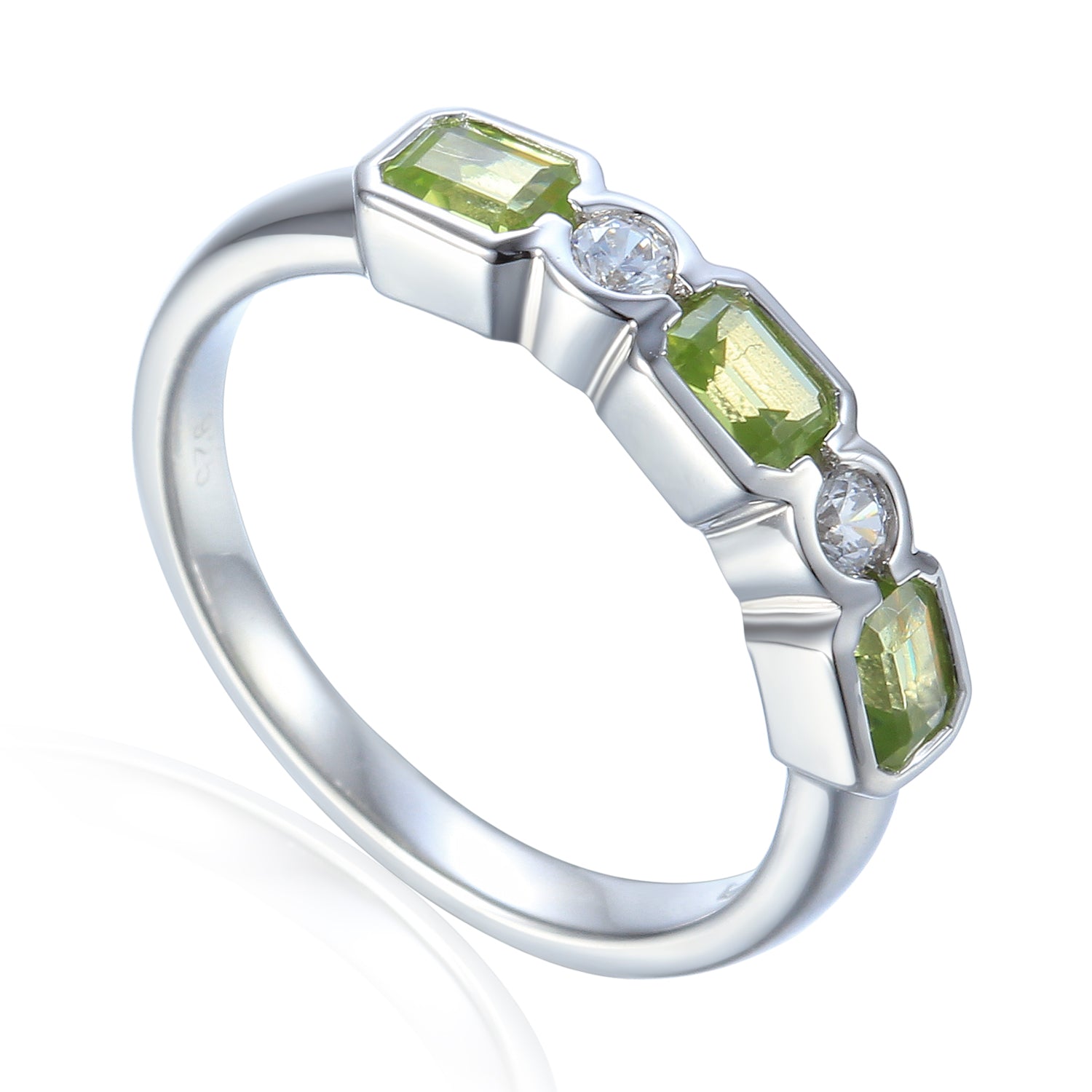 Octagon Gemstone and Diamond Half Eternity Rubover Ring