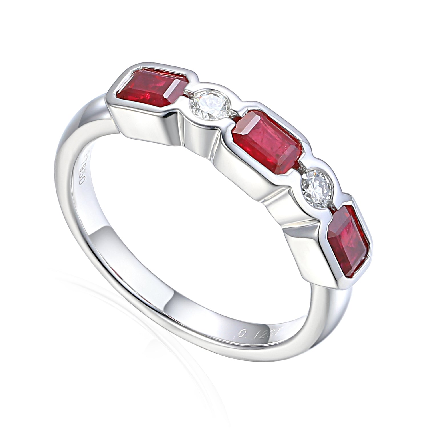 Octagon Gemstone and Diamond Half Eternity Rubover Ring