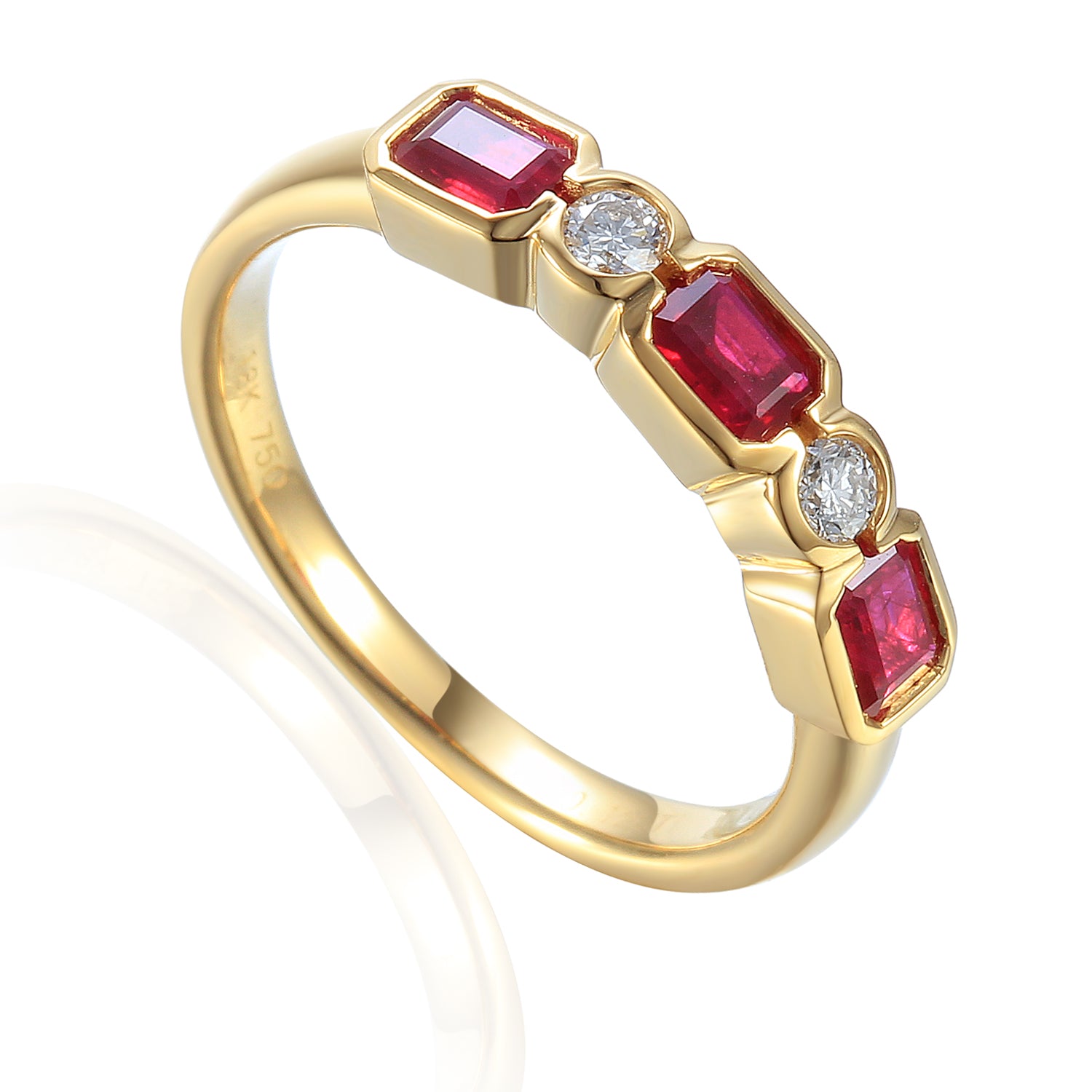 Octagon Gemstone and Diamond Half Eternity Rubover Ring