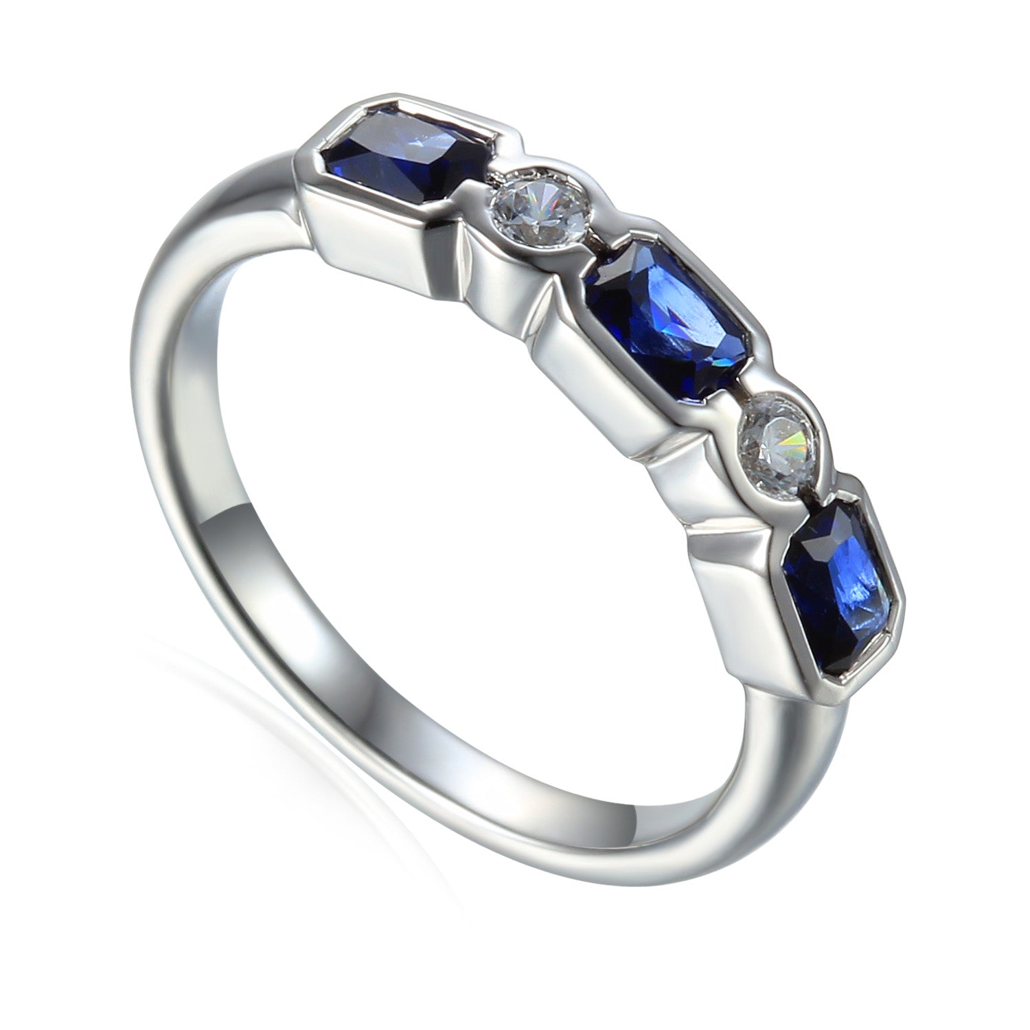 Octagon Gemstone and Diamond Half Eternity Rubover Ring