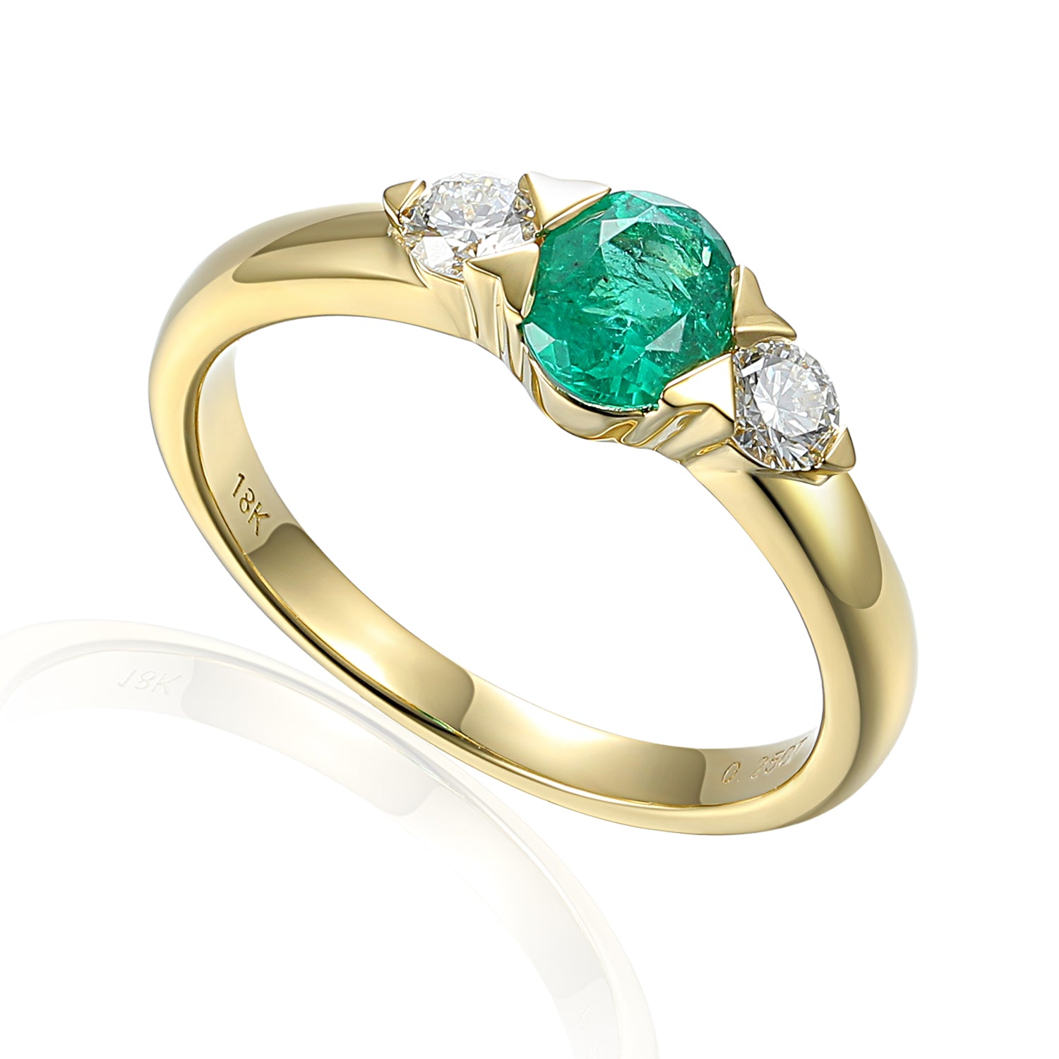 Three Stone Vertical Oval Gemstone and Diamond Semi Rubover Ring