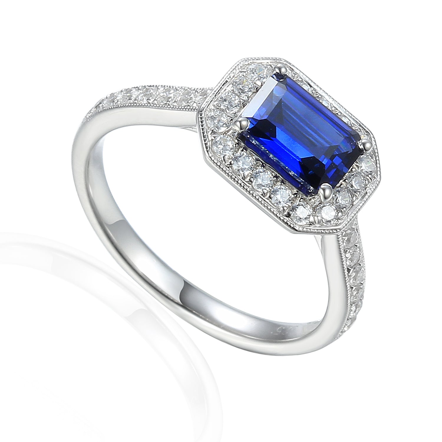 Octagon Gemstone and Diamond Milgrain Ring