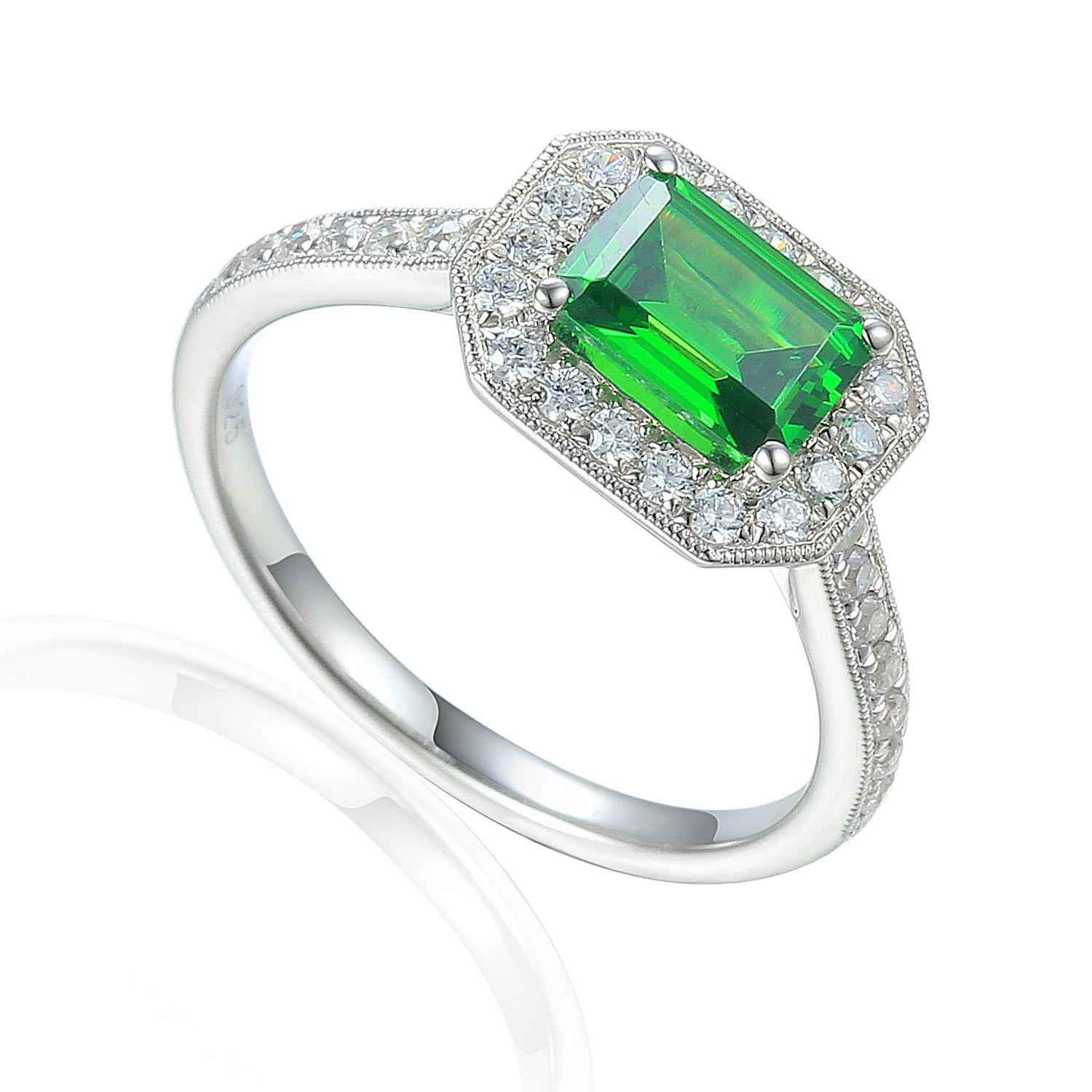 Octagon Gemstone and Diamond Milgrain Ring