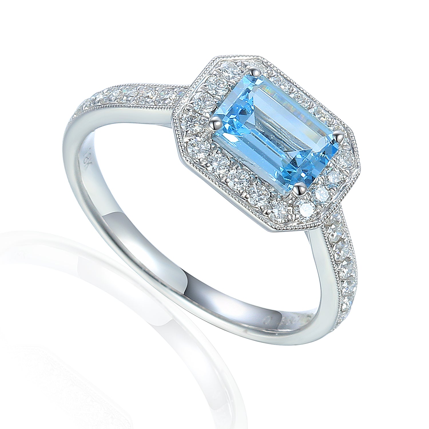 Octagon Gemstone and Diamond Milgrain Ring