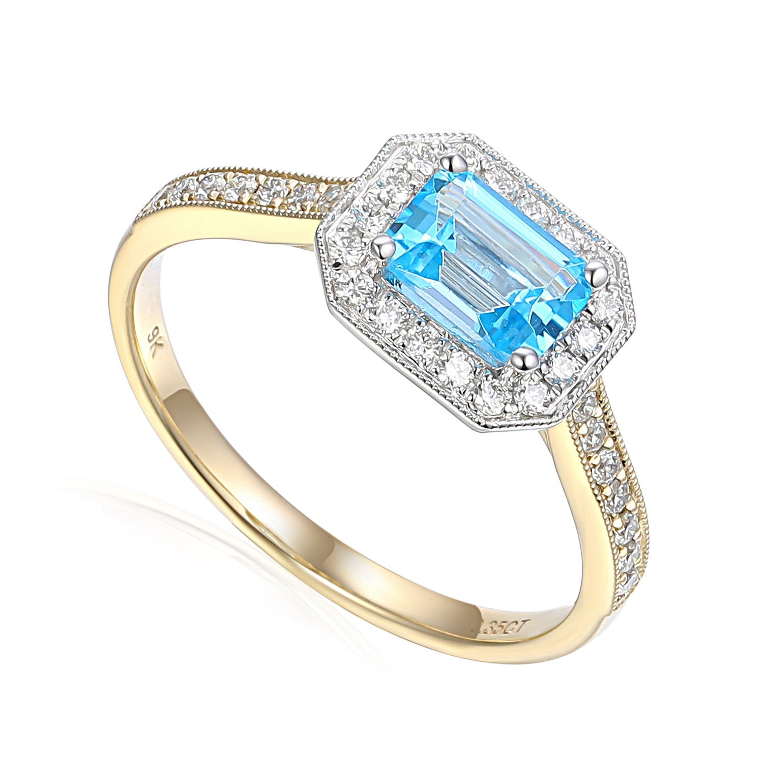 Octagon Gemstone and Diamond Milgrain Ring