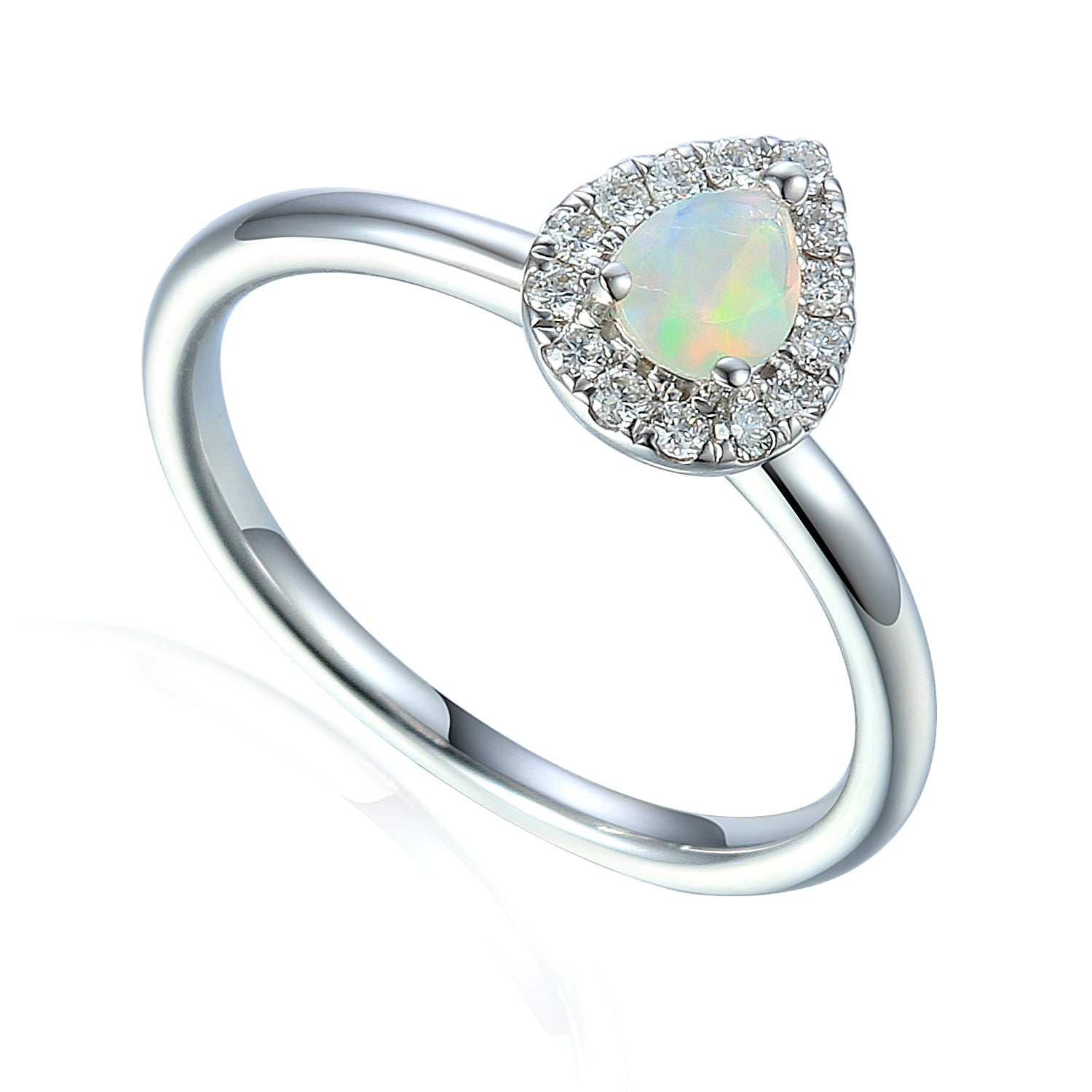 October Birthstone Pear Shape Opal and Diamond Gold Cluster Ring