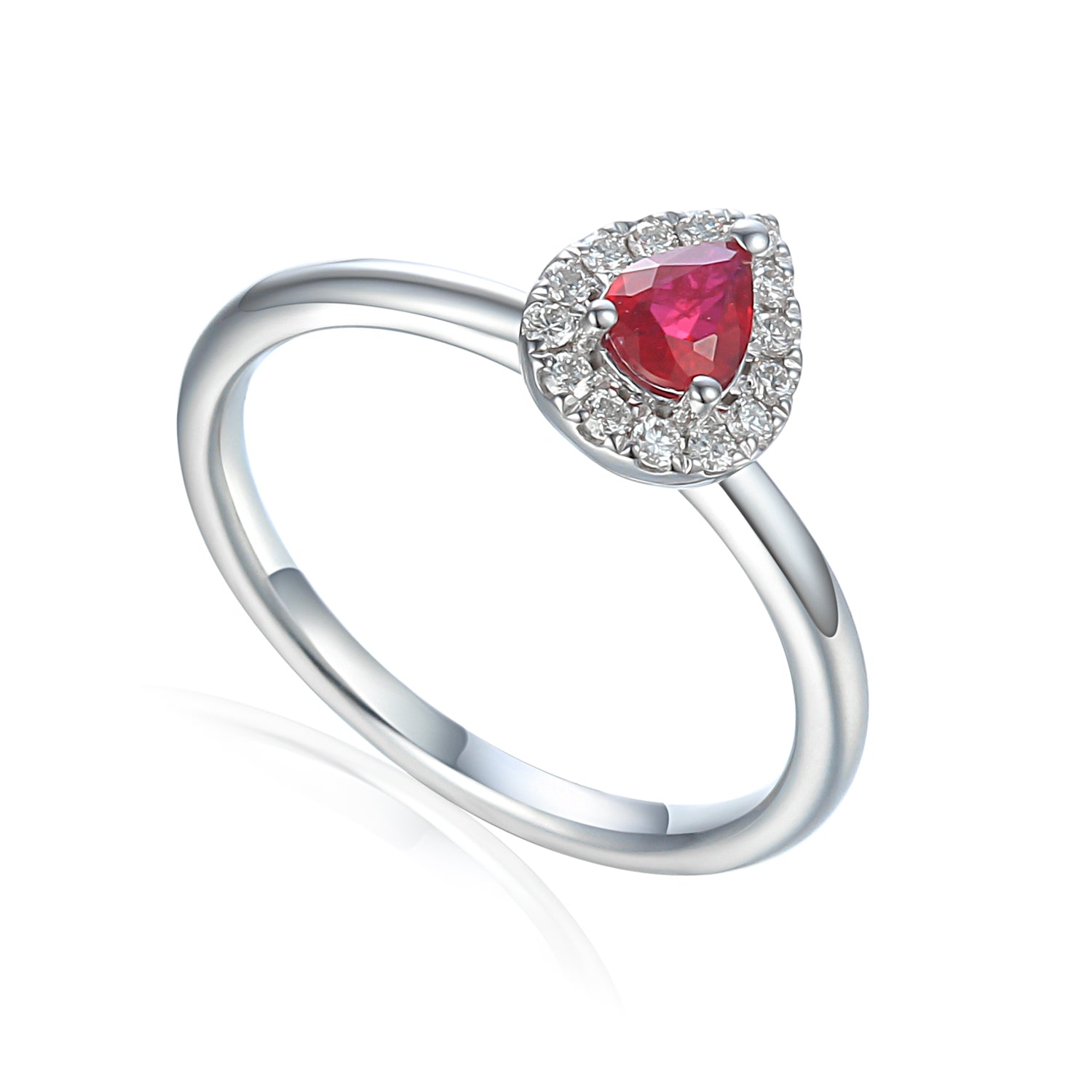 July Birthstone Pear Shape Ruby and Diamond Cluster Ring
