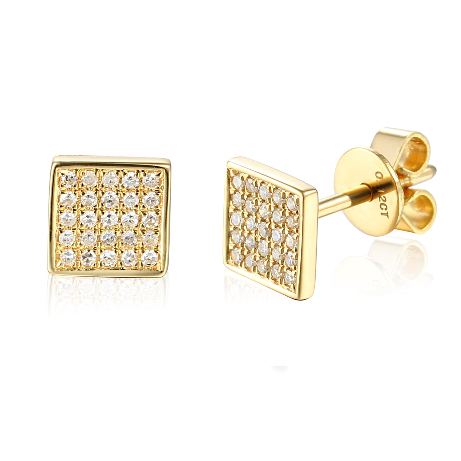 Pave Diamond Set Square Stud Geometric Earrings