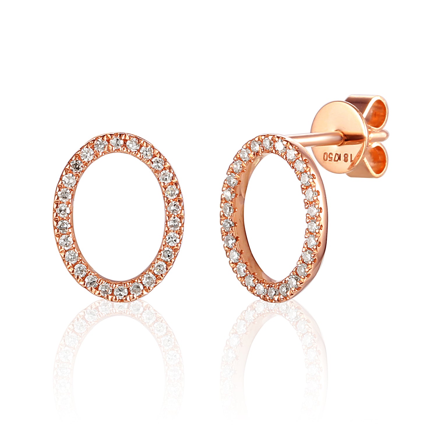 Open Oval Pave Diamond Geometric Stud Earrings