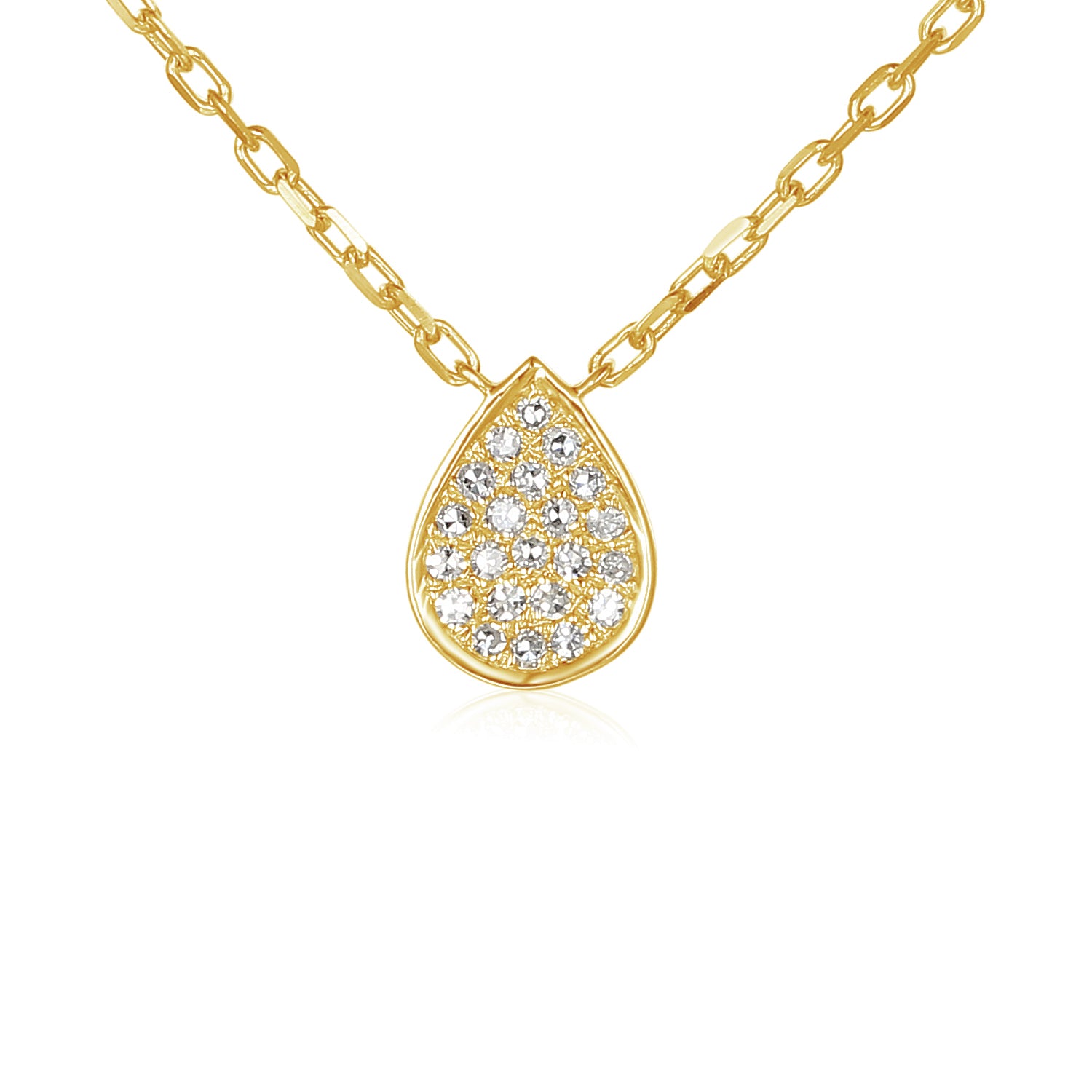 Gold and Diamond Small Pave Pear Shape Geometric Necklace