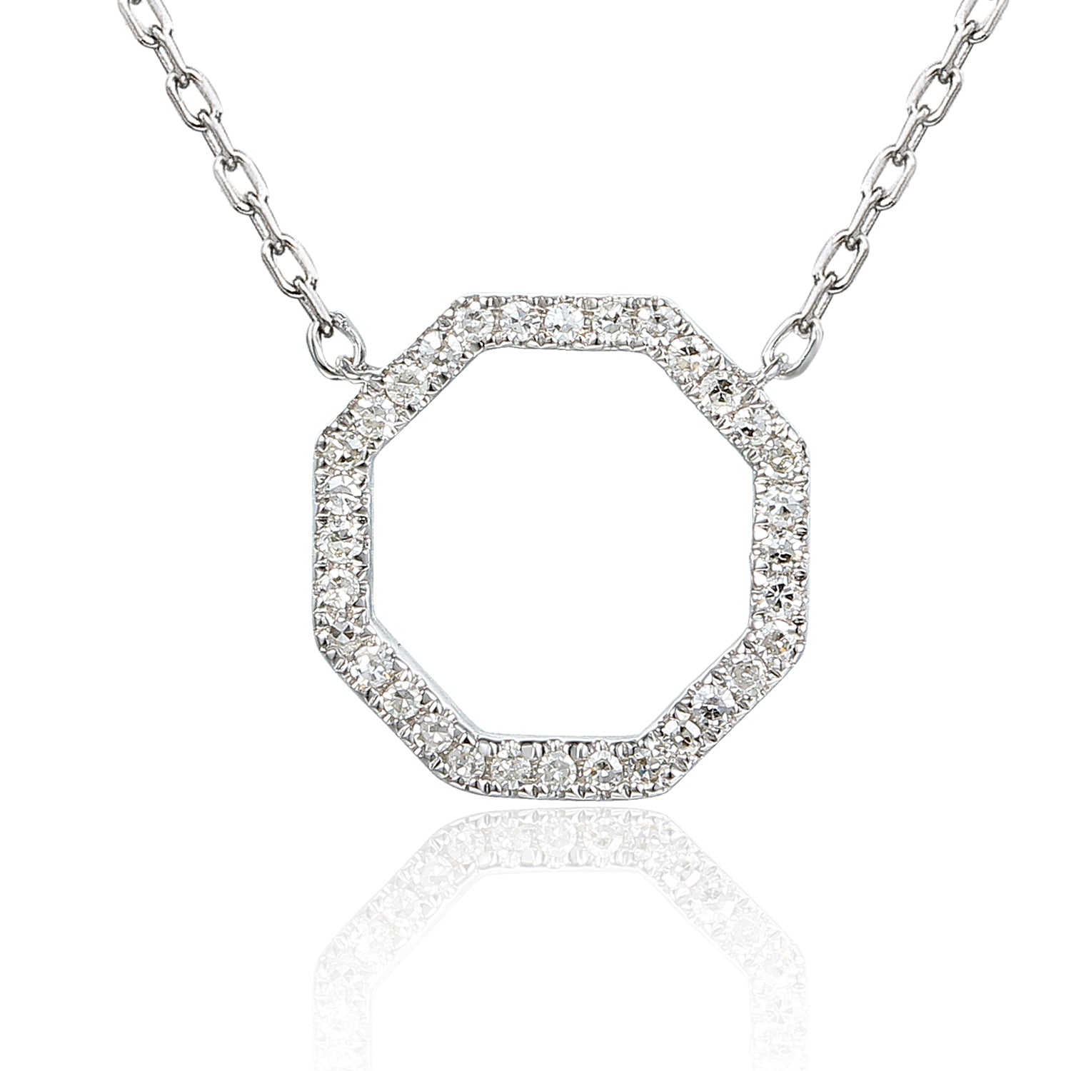 Gold Diamond Set Octagon Geometric Necklace
