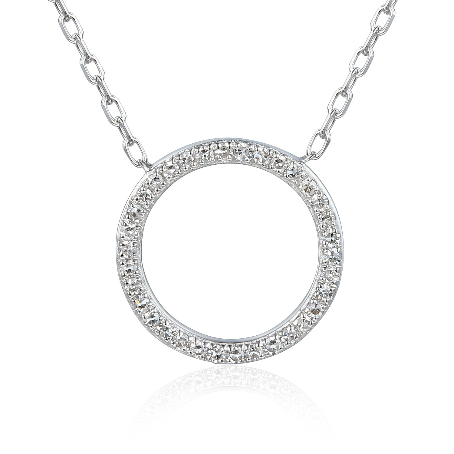 Open Circle Diamond Geometric Necklace