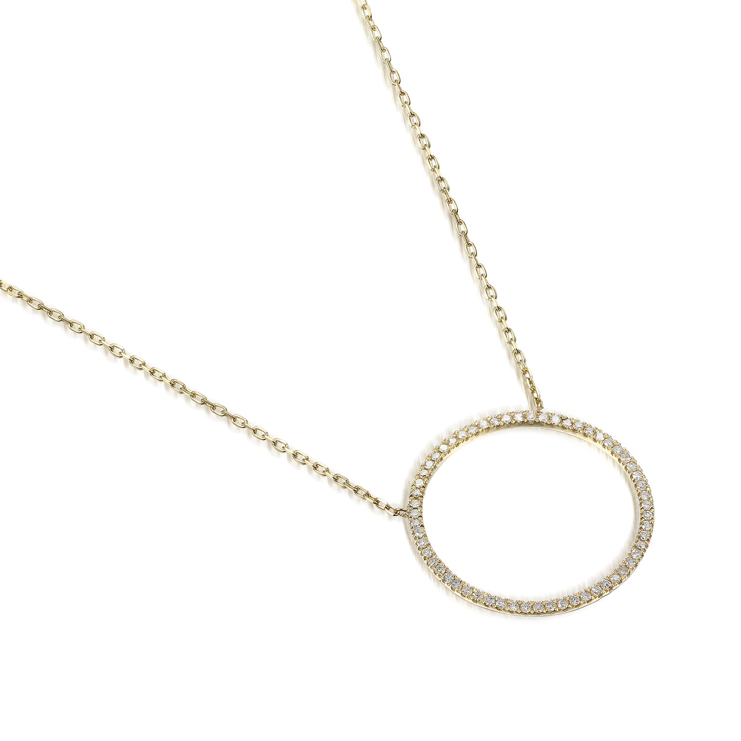 Large Pave Diamond Open Circle Geometric Necklace