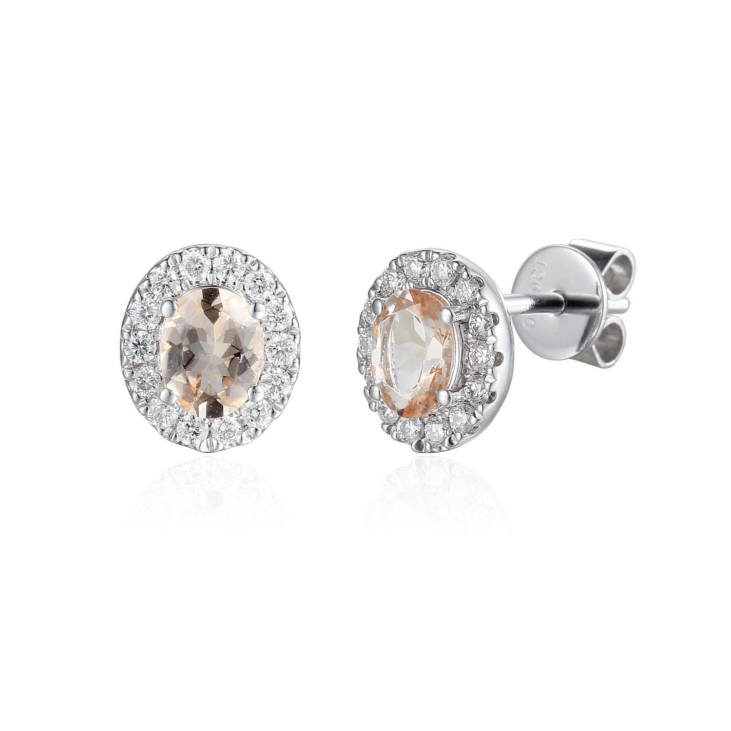 Oval Gemstone and Diamond Cluster Stud Earrings