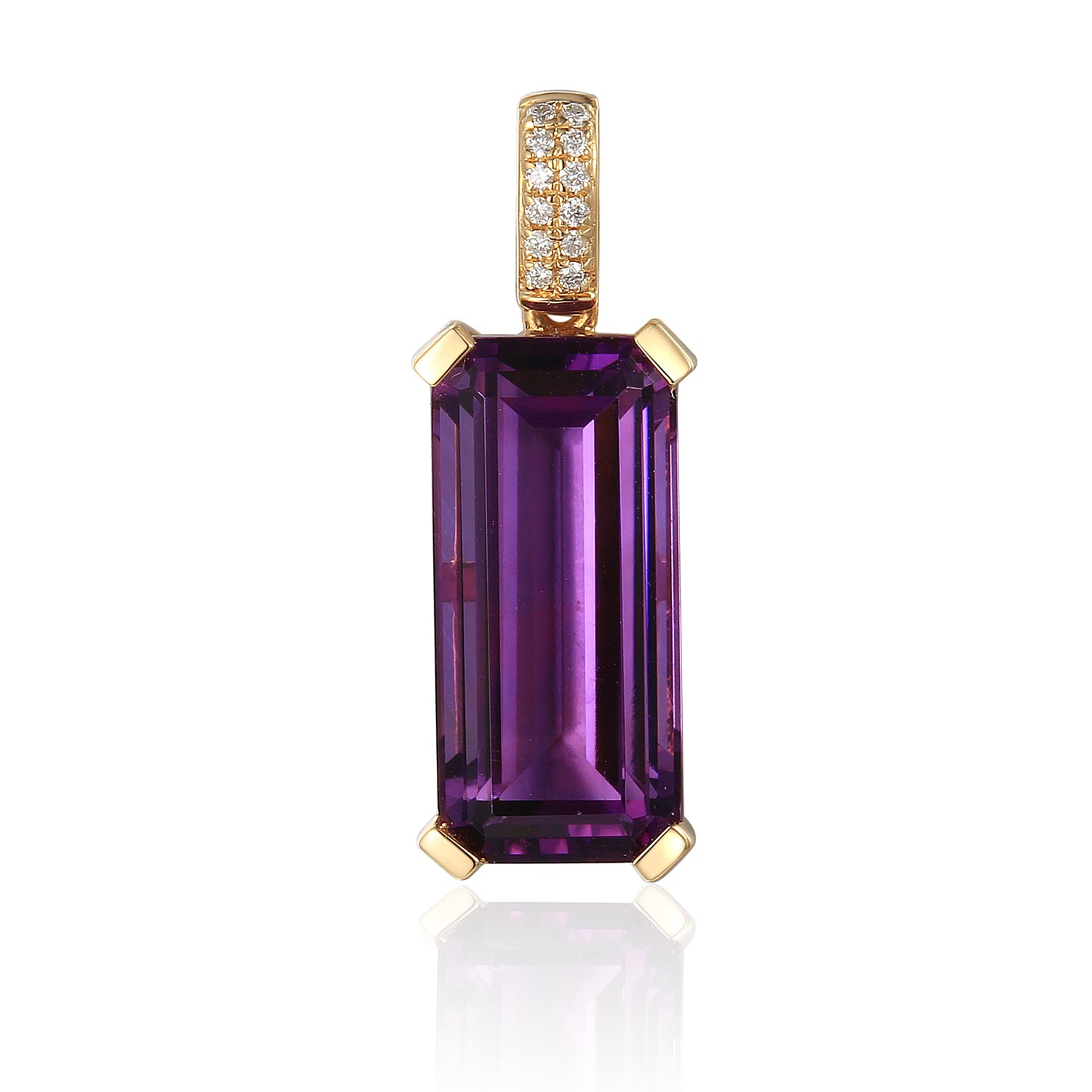 Long octagon Gemstone Pendant with Pave Diamond Bail