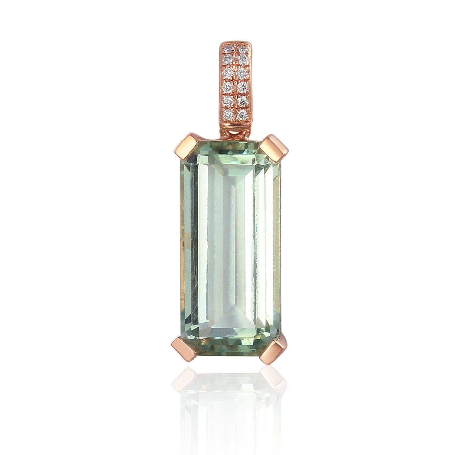 Long octagon Gemstone Pendant with Pave Diamond Bail