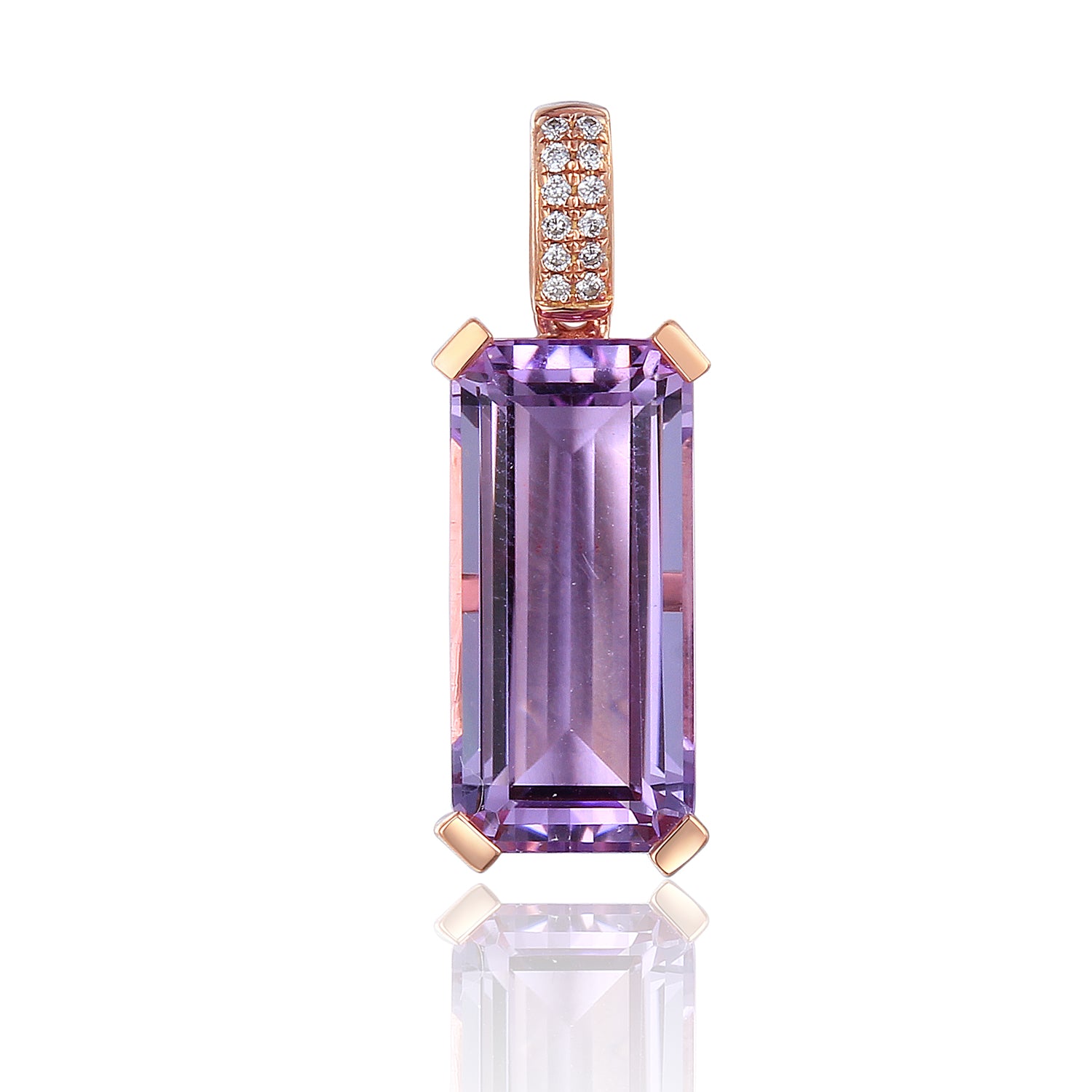 Long octagon Gemstone Pendant with Pave Diamond Bail