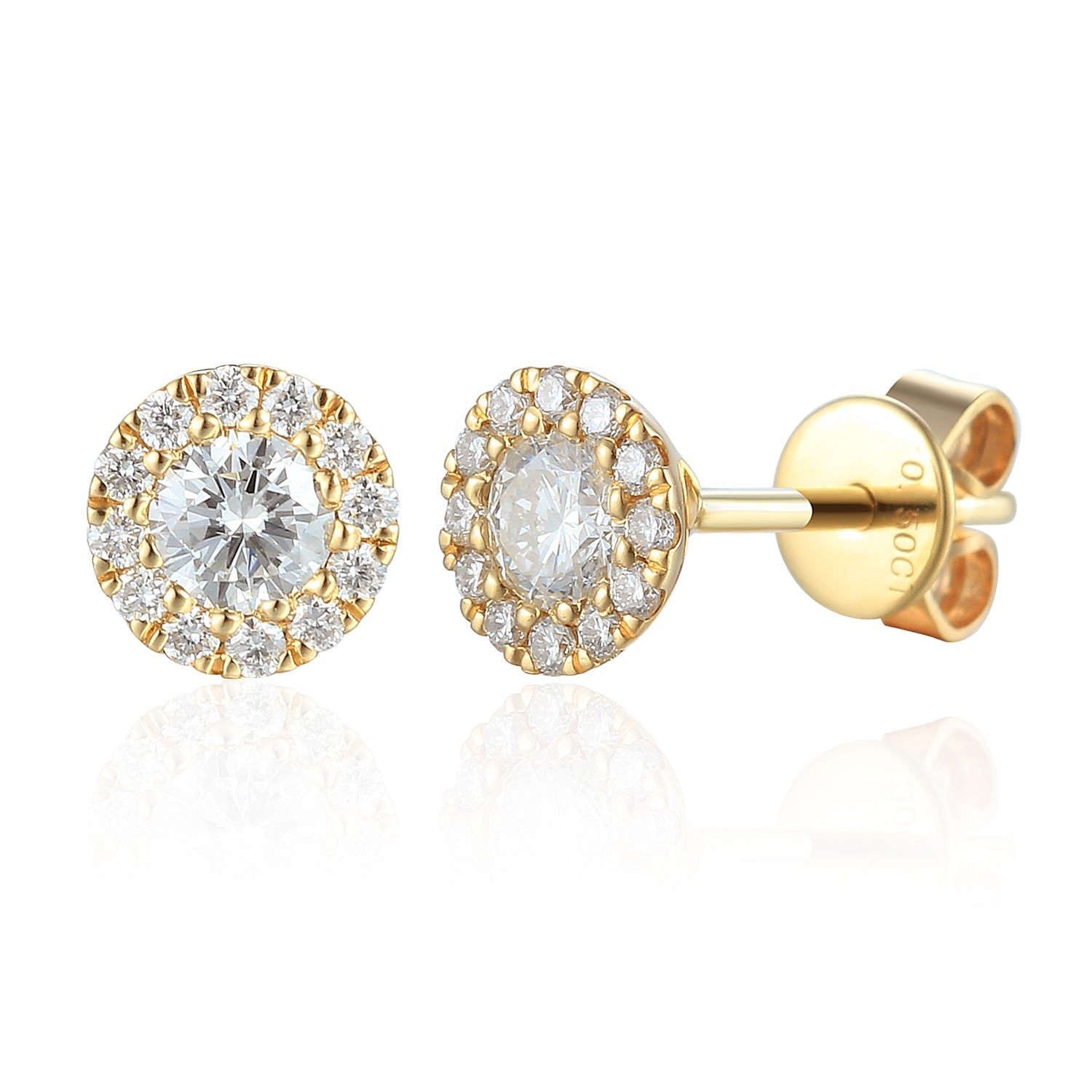 April Birthstone Round Diamond Cluster Gold Studs