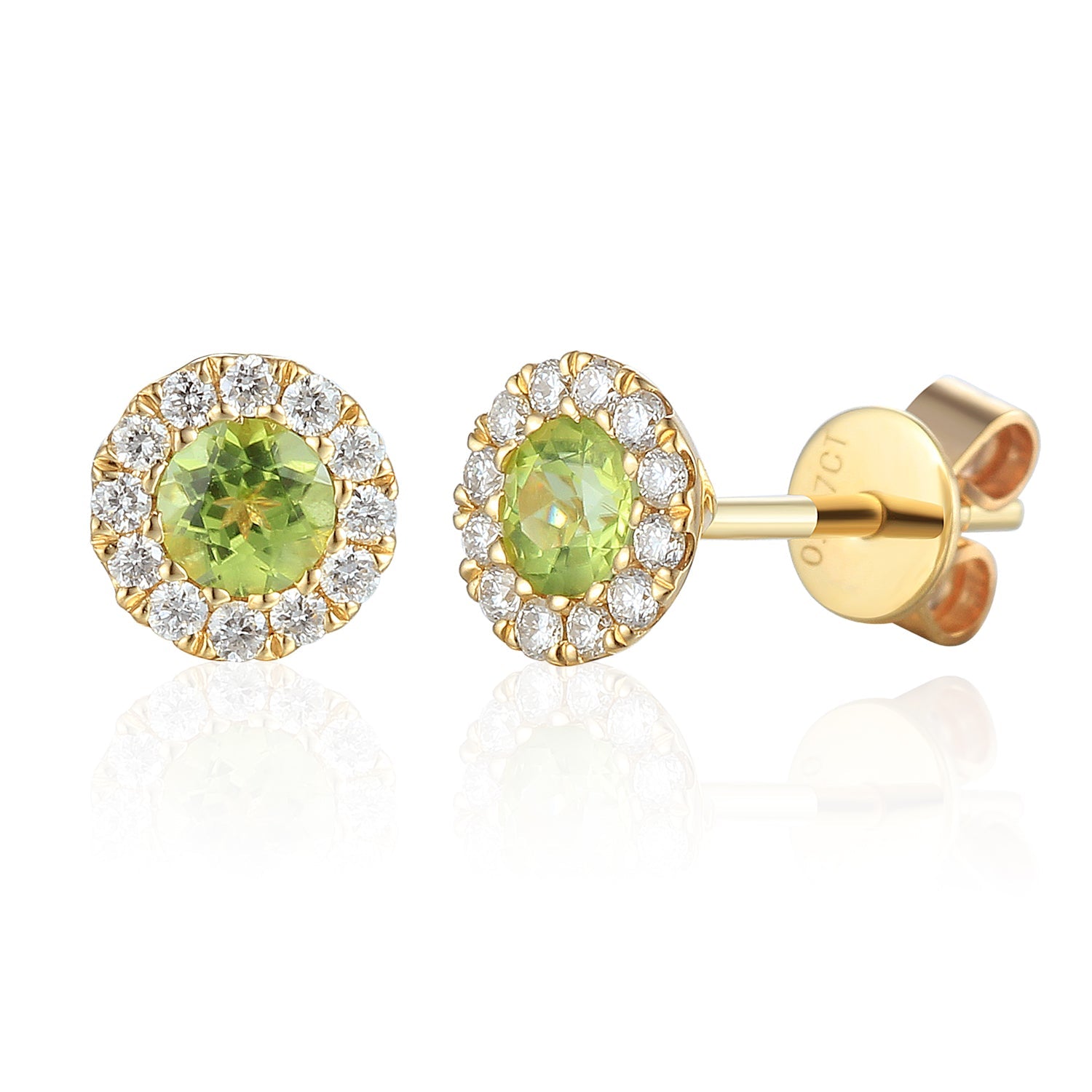 August Birthstone Round Peridot and Diamond Cluster gold studs