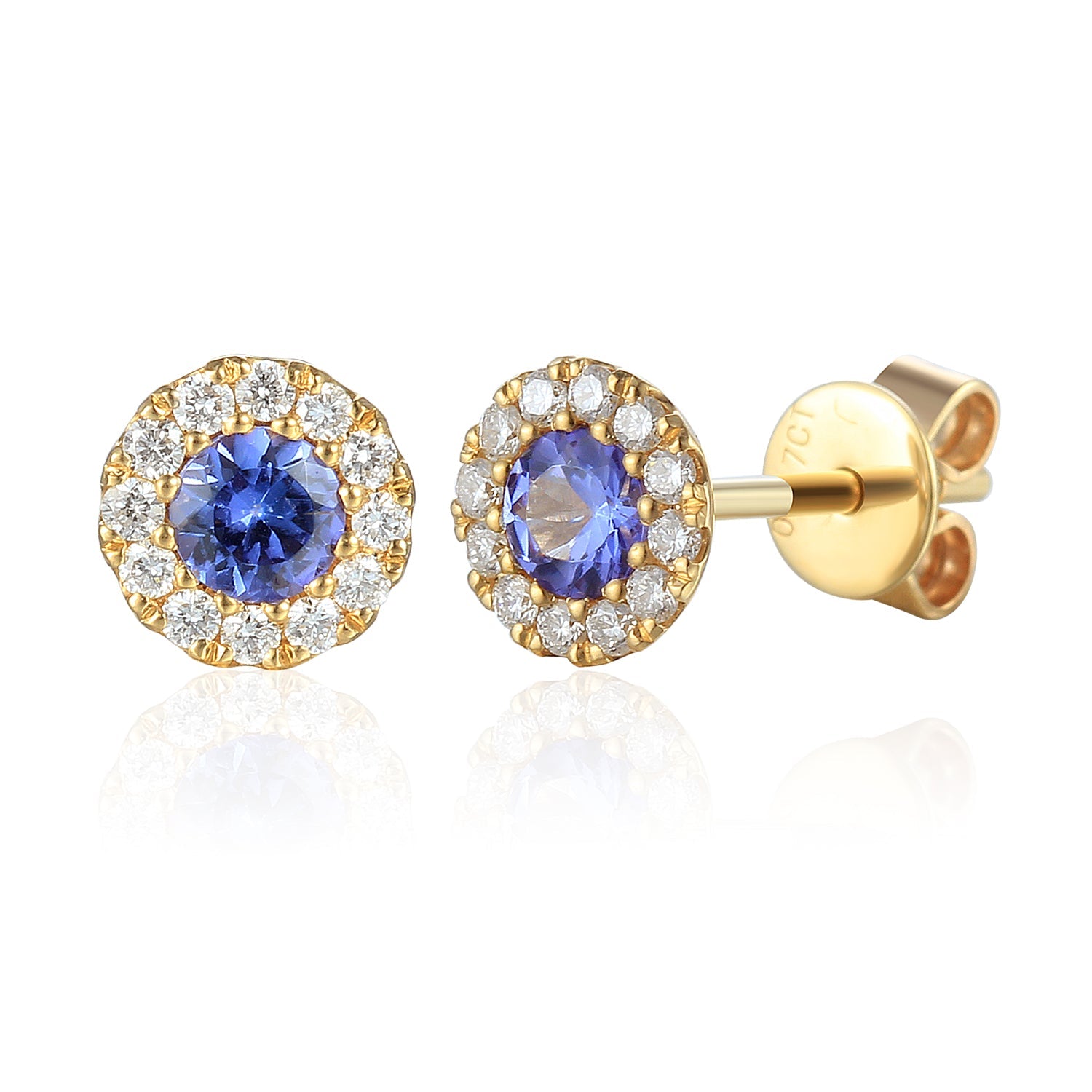 December Birthstone Round Tanzanite and Diamond Round Cluster studs