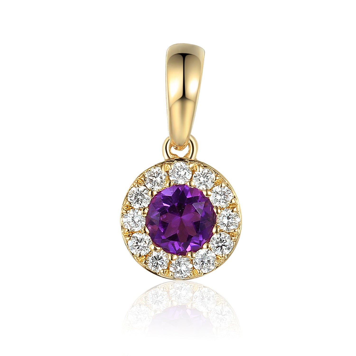 February Birthstone Round Amethyst and Diamond Cluster Pendant