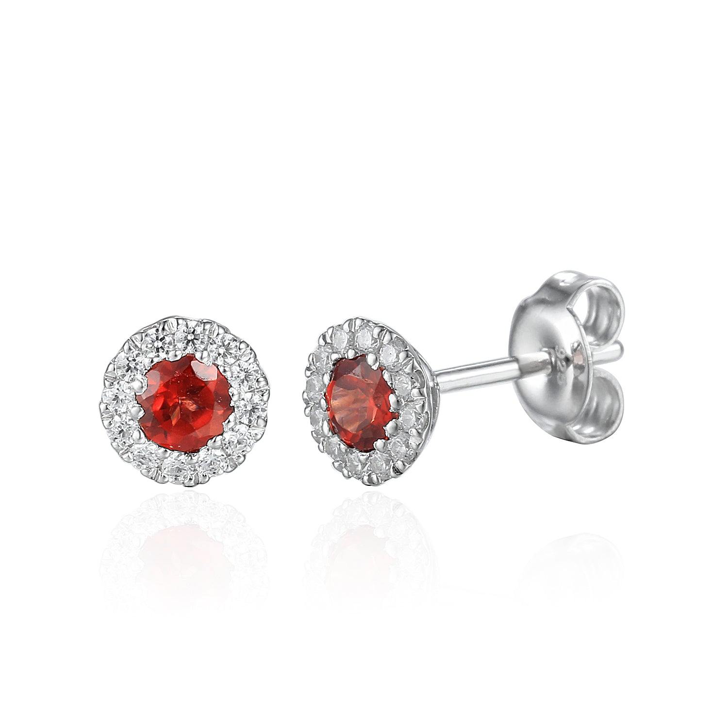 January Round Birthstone Round Garnet and Diamond Cluster Gold Studs
