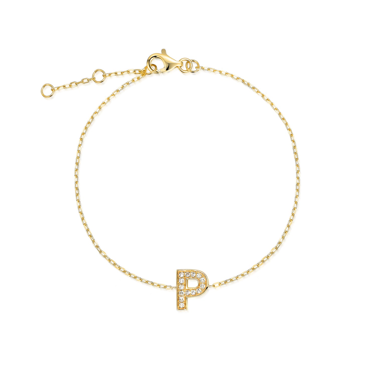 Diamond Initial P Gold Bracelet