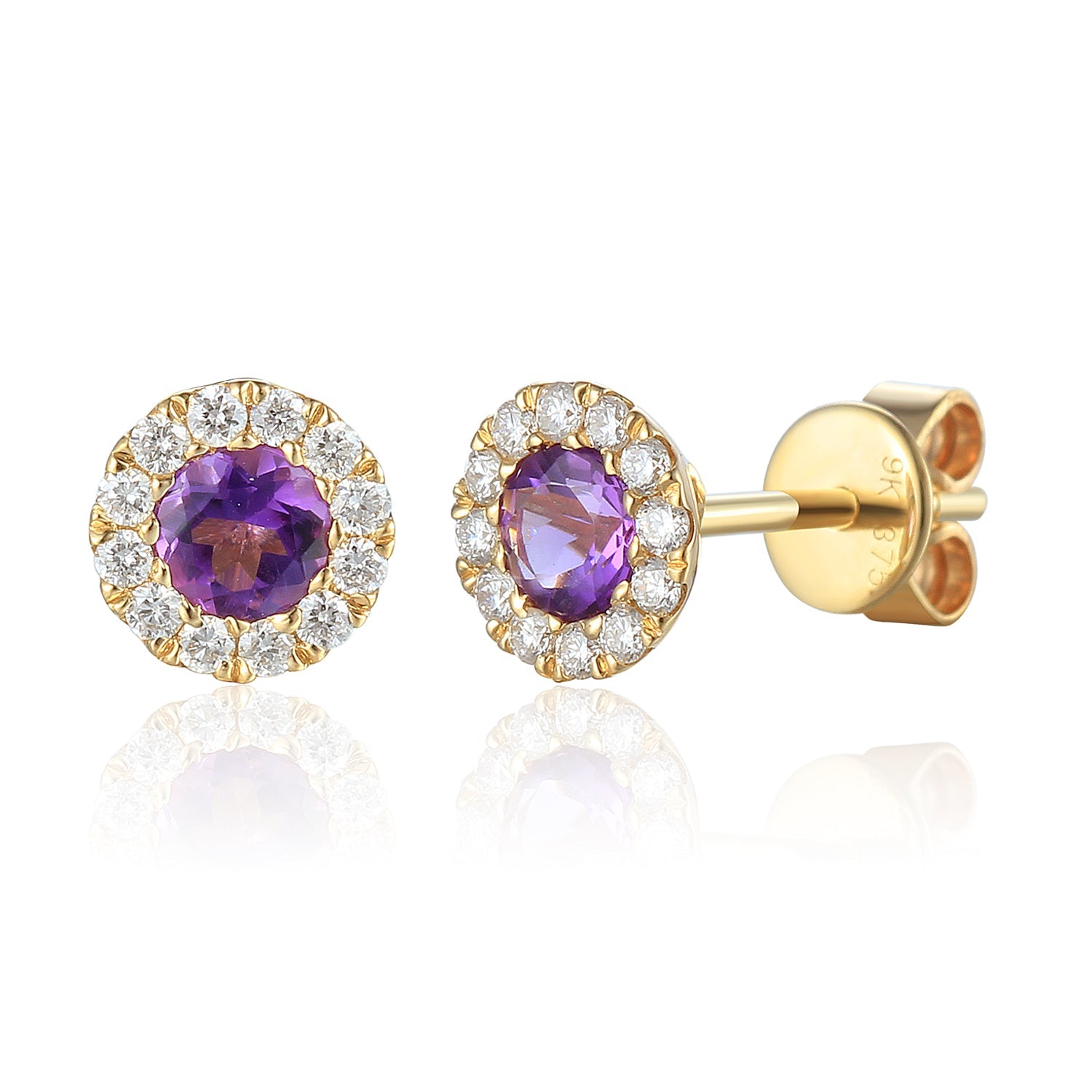 February Birthstone Round Amethyst and Diamond Cluster Studs