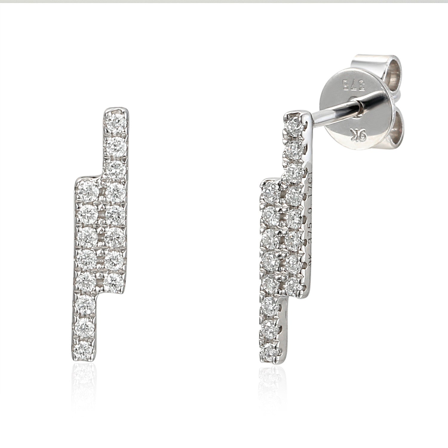 Linear Double Bar Diamond Set Stud Geometric Earrings