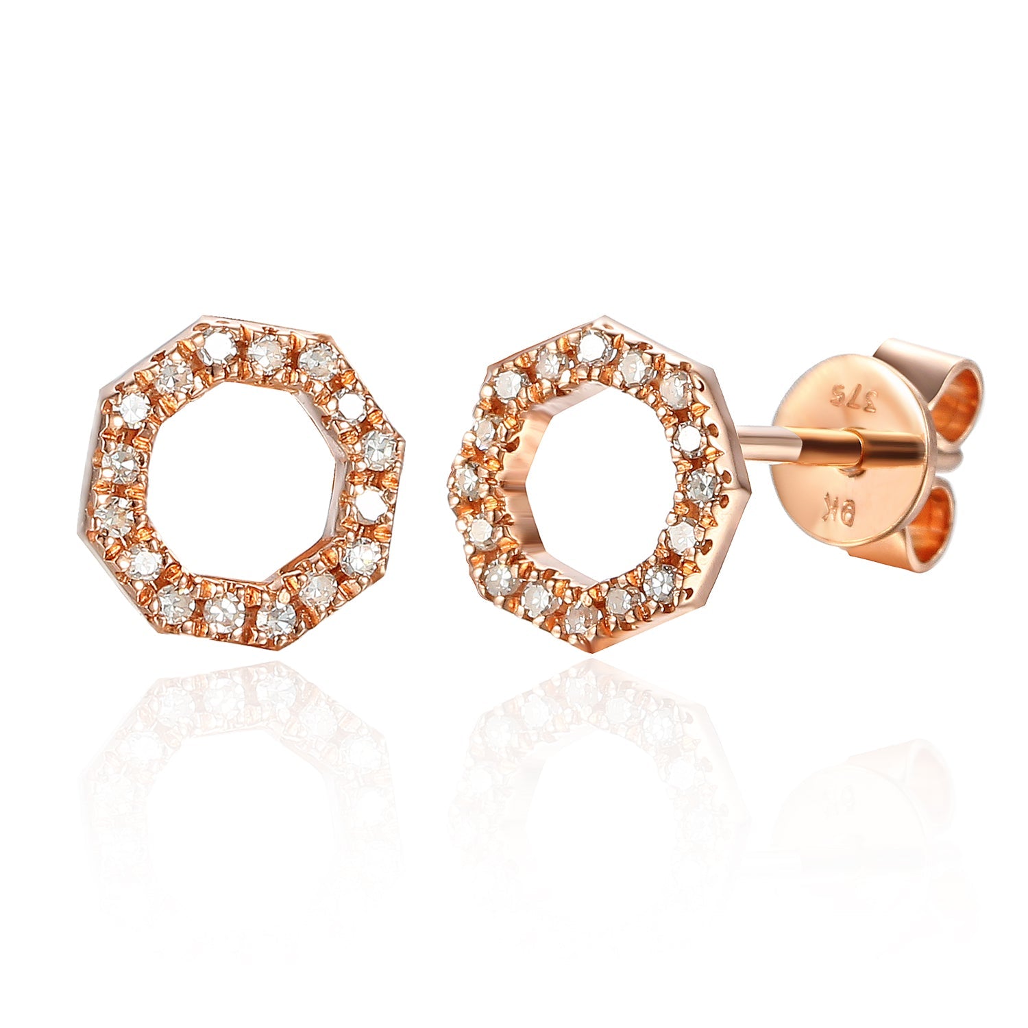 Open Octagon Pave Diamond Stud Geometric Earrings