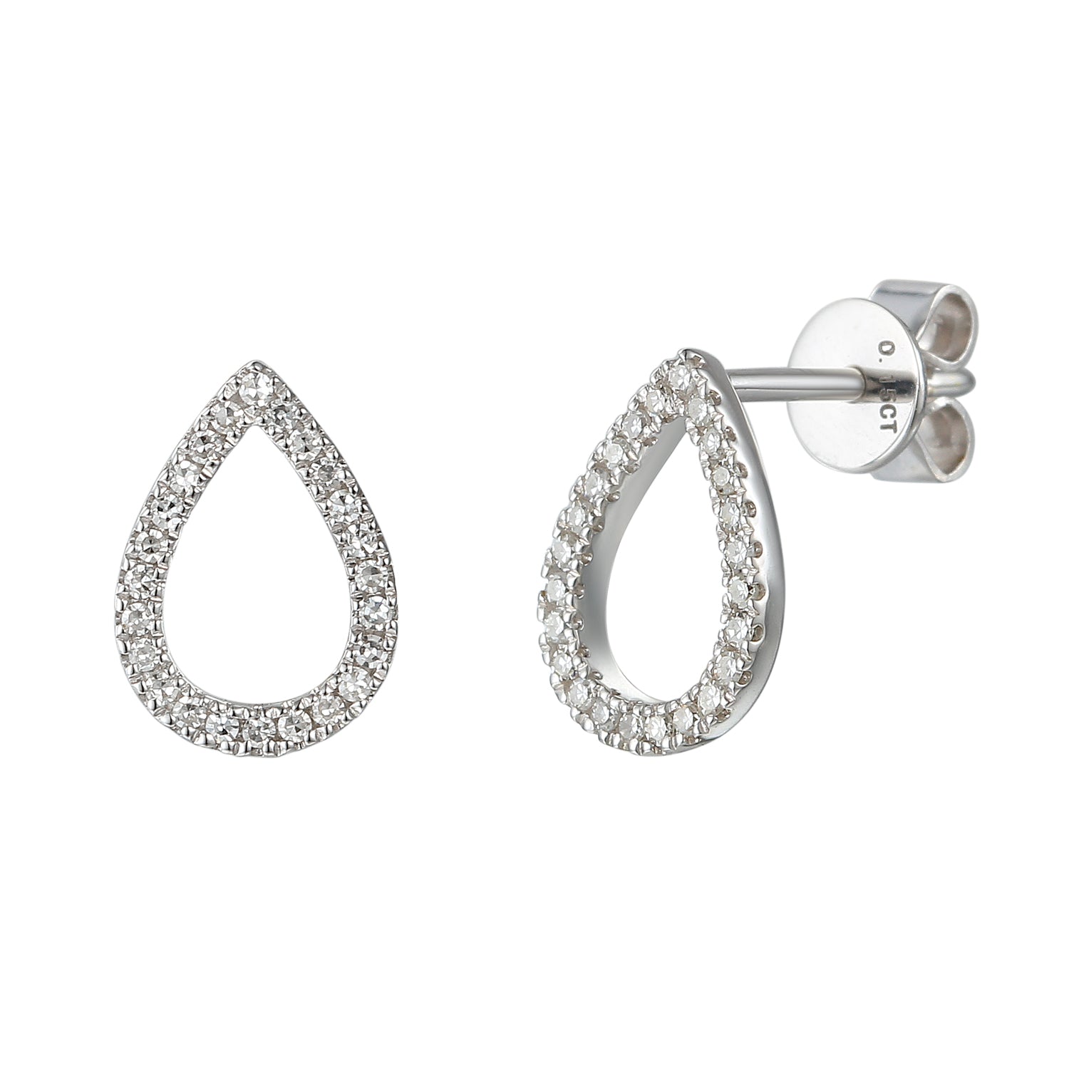 Open Pear Shape Diamond Set Geometric Stud Earrings