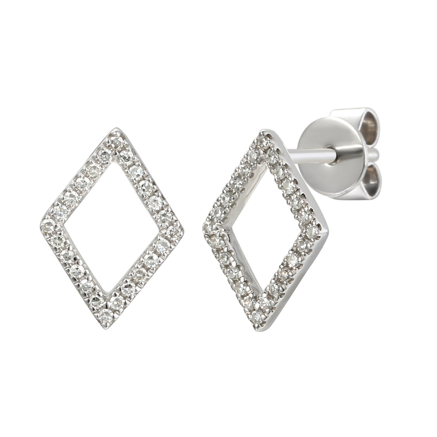 Open Diamond Shape Diamond Set Geometric Stud Earrings