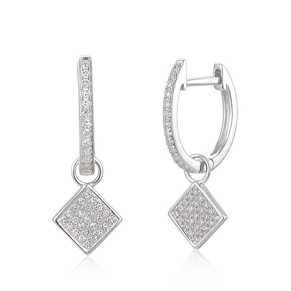 Pave Diamond Hoop With Hanging Interchangeable Square Charm