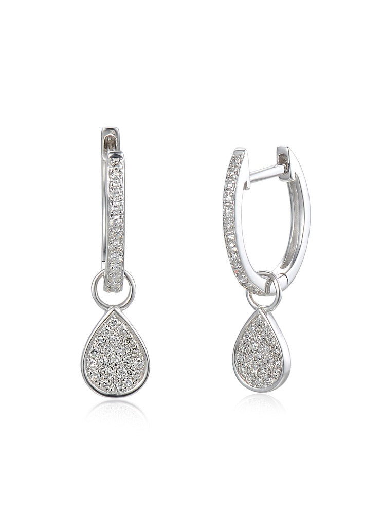 Pave Diamond Hoop With Hanging Interchangeable Pear Shape Charm
